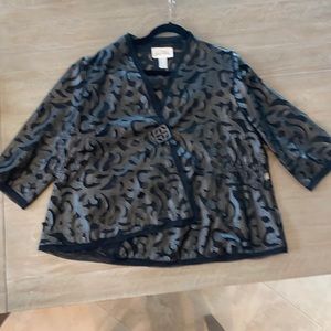 Joseph Ribkoff Black Jacket. W-size 14- lining with “leather-like” fabric design